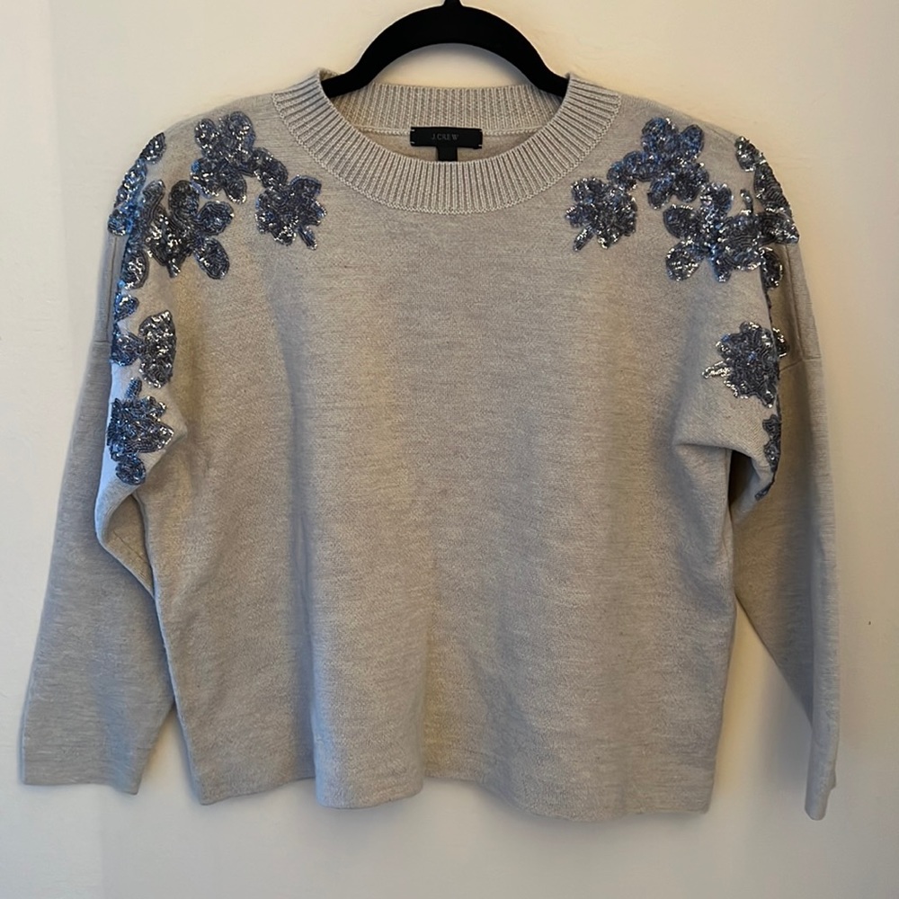 J Crew Small beige sequenced sweater 100% merino wool